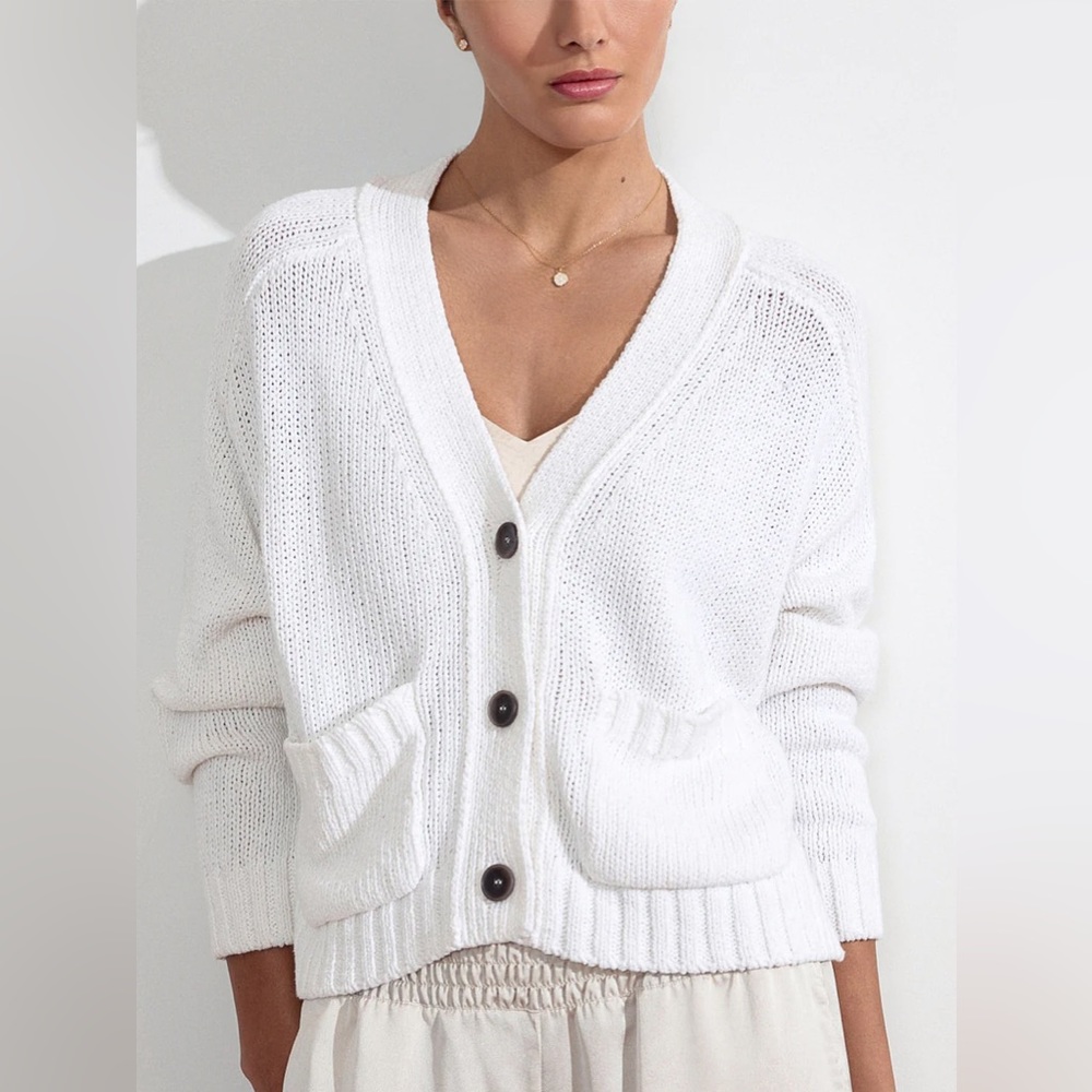 Brochu Walker The Cropped Cardigan Cotton Linen Blend Salt White Rare